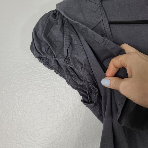 Necessary Objects Gray Short Sleeve Wrap Dress Cotton Blend‎ Ruffle Neck Small - Picture 6 of 12